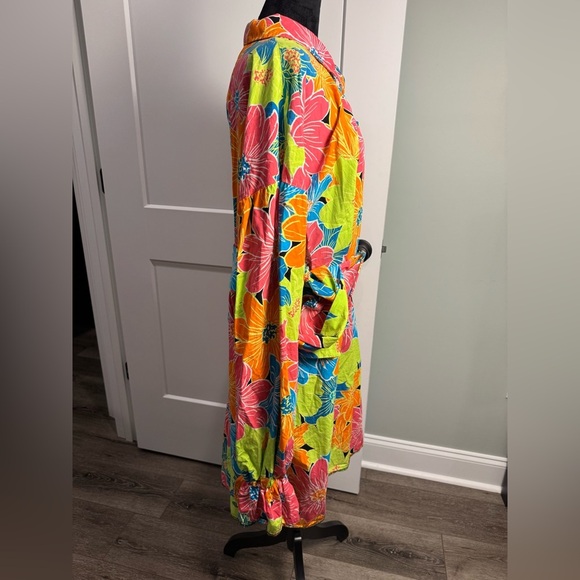 ASOS LUXE CURVE PEEKABOO FLARE SLEEVE SHIRT DRESS FLORAL bright - Picture 3 of 8